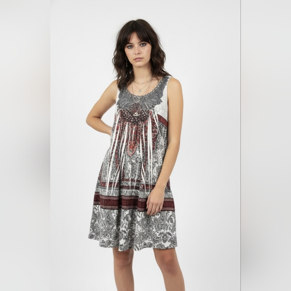 Unity World Wear Dress Grunge Boho Sleeveless Festival Shift Black White M